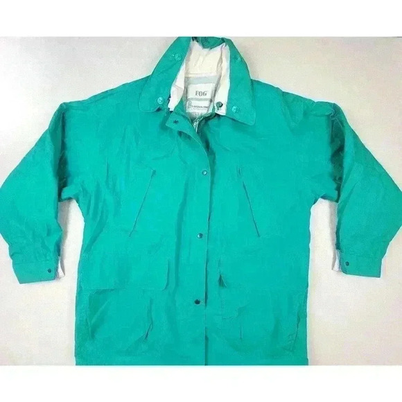 Vintage London Fog Green Rain Jacket Hidden Hood Womans Size Small Coat Zip Up - Picture 1 of 10